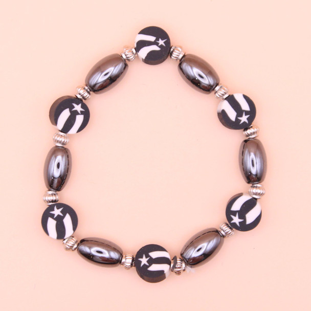Puerto Rico B&W Fimo Pendant w/ Oval Hematite Beads .60 Each