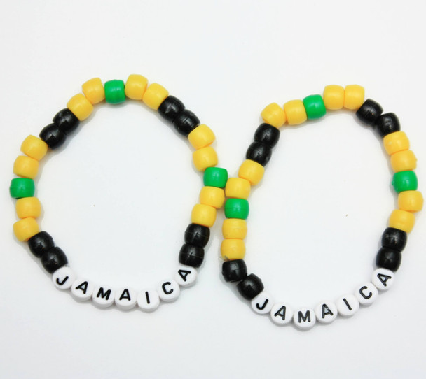 2 Pk Jamaica Letters w/ Jamaica Flag Color Beads Bracelet .60 Each Card