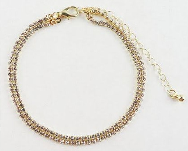 Gold & Silver DBL Rhinestone Anklet  12 per pk .60 each