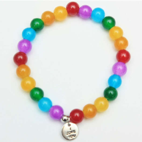 I Love You Pendant Rainbow Color Beads Bracelet .60 Each