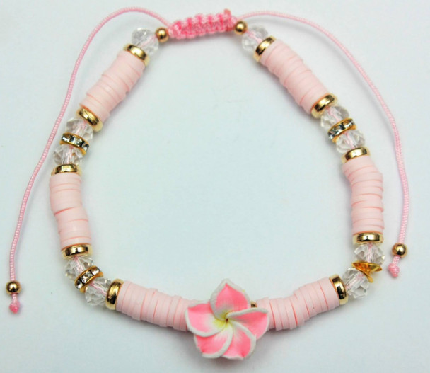 Plumeria Fimo Pendant w/ Colorful Discs & Crystals Cord Bracelet .60 Each