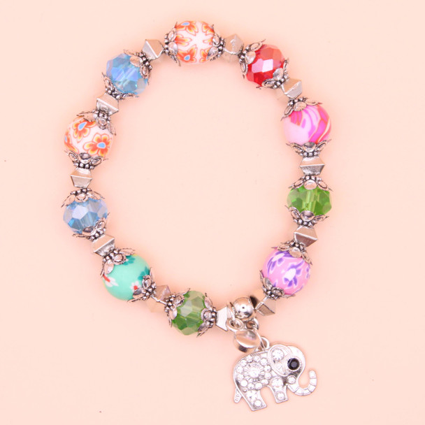 Elephant Rhinestone Charm Bracelet w/ Fimo & Crystal Beads .60 Each