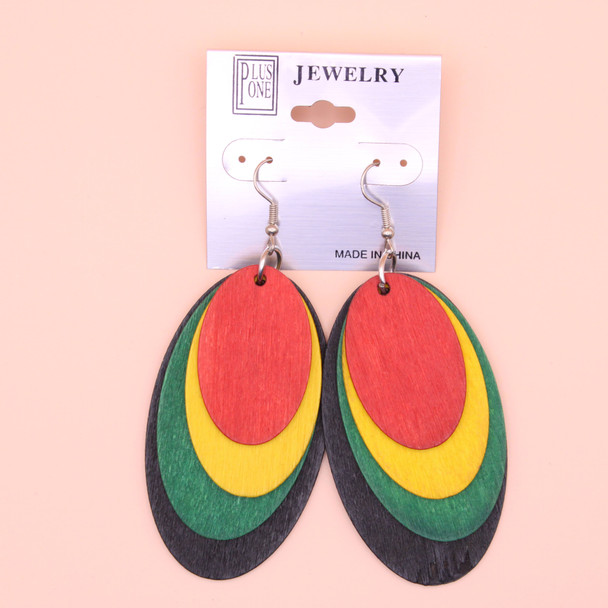 2.75" 4 Layer Rasta Colors Earring Oval Shape  .58 Each Pair