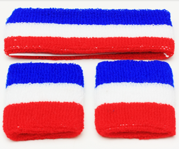 Red, Blue, & White Striped Sweatband Set .60 Each