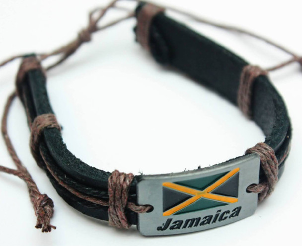 Jamaica Flag Painted Pendant Leather Bracelet .58 Each