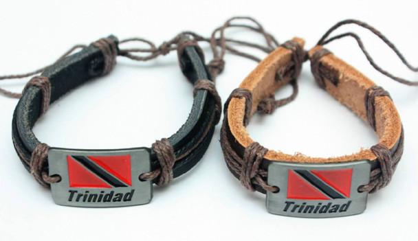 Trinidad Flag Painted Pendant Leather Bracelet .58 Each