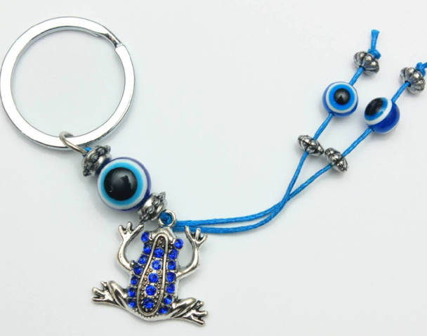 Frog w/ Blue Stones & Evil Eye Beads Keychain .60 Each