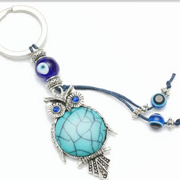 Owl w/ Turq & Evil Eye Bead Keychain .60 Each