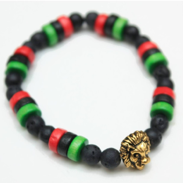 Lion Metal Pendant w/ African Colors Bead & Lava Rock Bracelet .60 Each