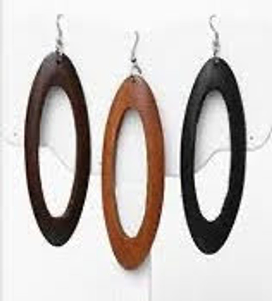 3.5" Long Oval Wood w/ Hole Natural Colors Wood Earring .58 Each