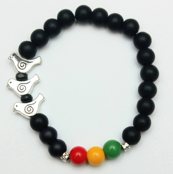 Three Birds Pendant w/ Black Glass & Rasta Color Beads Bracelet .60 Each