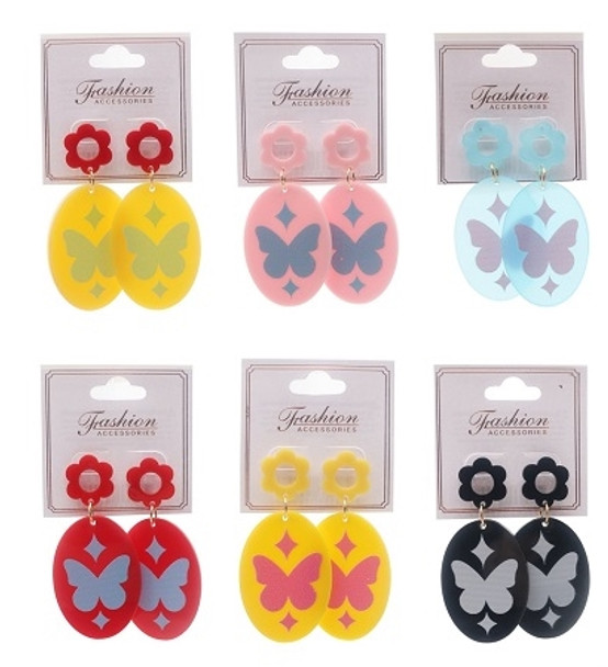 Butterfly Oval Shape Dangling Bright Colors Earring .60 Each