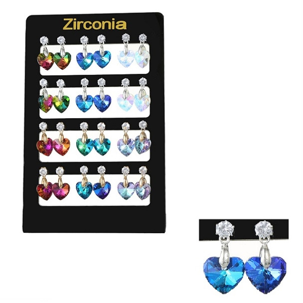 Heart Shaped CZ Stone 12 pair display .60 ea