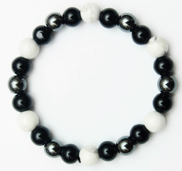 Glass, Hematite & Real Howlite Bead Stretch Bracelets  12 per pk  $1.00 ea