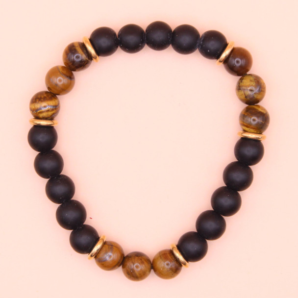 Glass & Real Tiger Eye Bead w/ Gold Spacer Stretch Bracelets  12 per pk  $1.00 ea