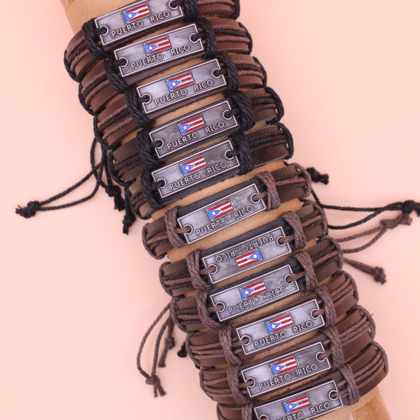 Teen Leather Bracelet w/ Puerto Rico Flag Theme  .58 each