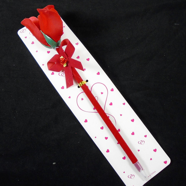 9" Red Felt Rose & Bow  Ball Point Pens  12 per pk .60 ea