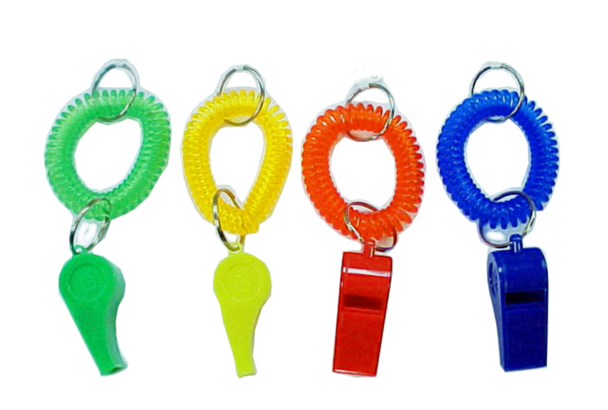 Phone Coil Bracelet w/ Plastic Whistle Asst Colors.60 Each