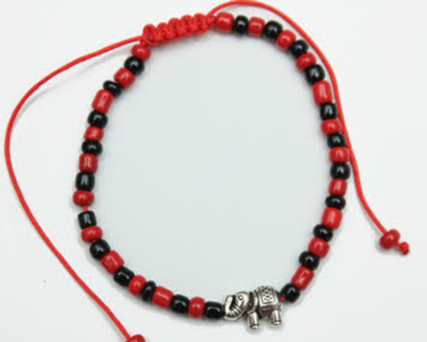 Elephant Pendant Black & Red Beaded Cord Bracelet .60 Each