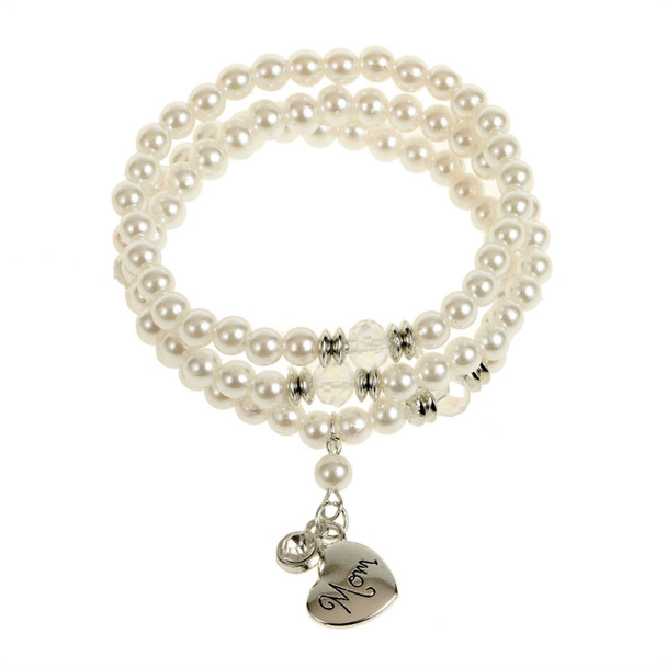 JUST for MOM 3 Strand Pearl Stretch Bracelets w/ MOM Heart Charm .60 ea