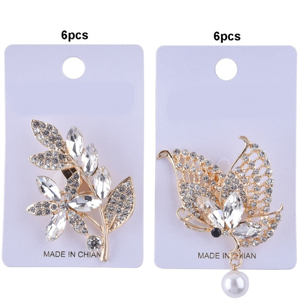 Clear Stone Flower & Butterfly Brooch .60 Each