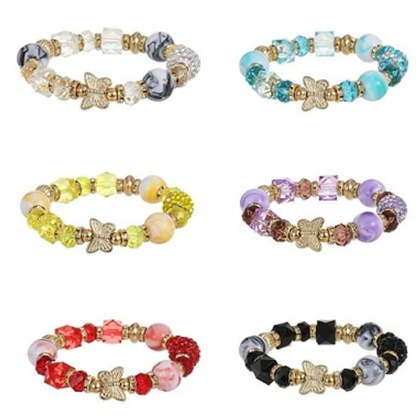 Butterfly Marble & Crystal Beads Assorted Colors Bracelet .60 Each