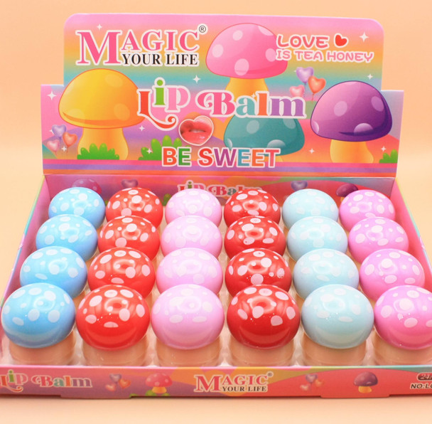 2" Novelty Mushroom Roll On Lip Balms  24 per display  bx  .62 ea