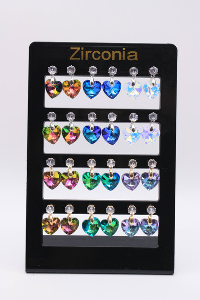 Heart Shaped CZ Stone 12 pair display .60 ea