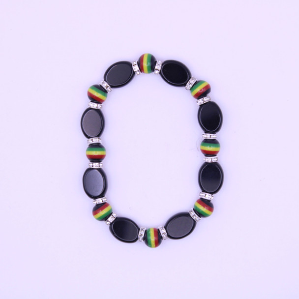 Rasta Round Bead w/ Oval Beads & Rondelles Bracelet .60 Each