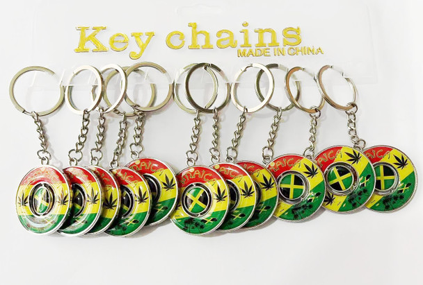 Jamaica Flag w/ Leaf Spinning Center Keychain .64 each