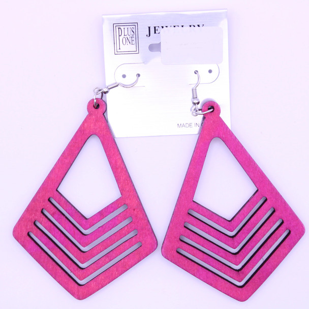 3" Chevron Pattern Slitted Wood Earring Bright Colors .62 each pair