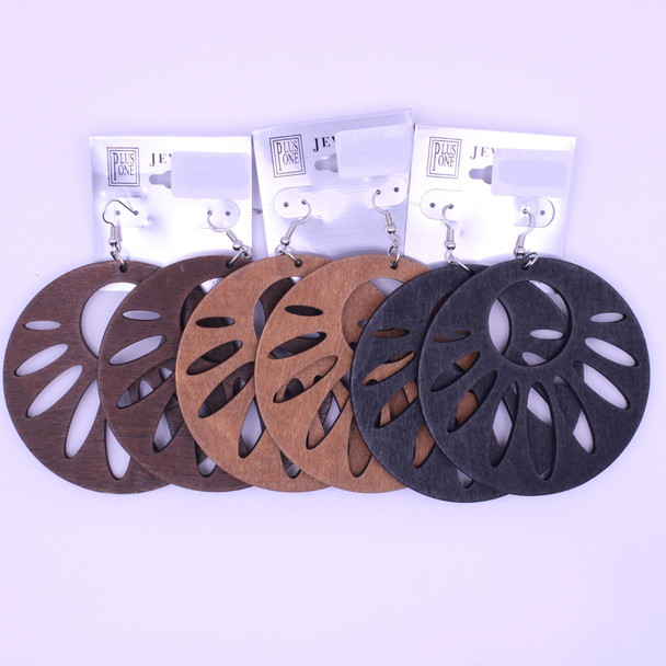 3" Sand Dollar Wood Earring Natural Colors .62 each pair