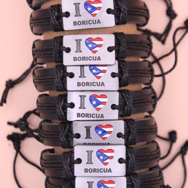 I LOVE BORICUA Puerto Rico Leather Bracelet .64 Each