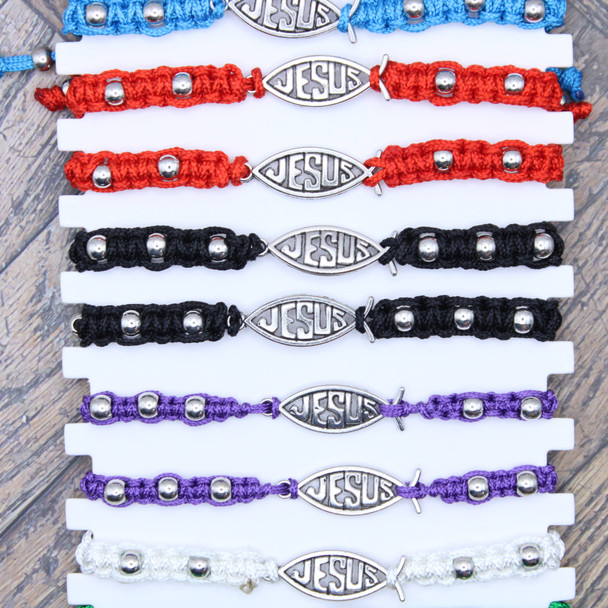 Jesus Fish Pendant Macrame Bracelet .64 Each