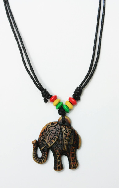 18" DBL Leather Cord Necklace w/ Elephant Pendant & Rasta Color Beads .62 each