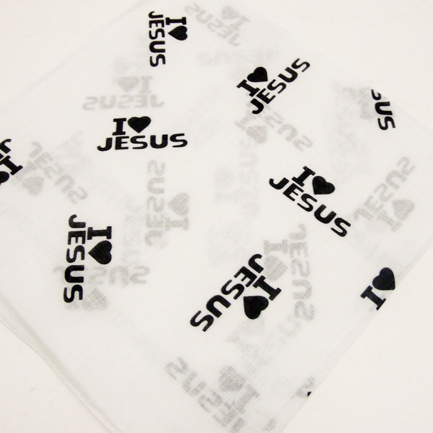 21" Square Bandana I Love JESUS All White .62 ea