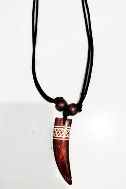 Leather Cord Necklace w/ Carved Bone Brown Fang Pendant .83 each