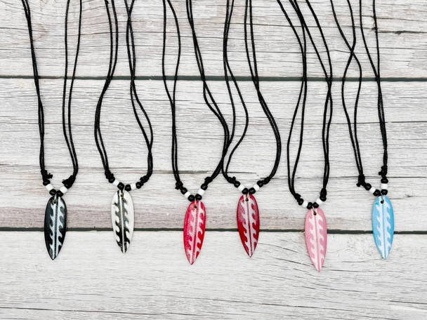 Leather Cord Necklace w/ Colorful Surfboard Pendant .83 Each