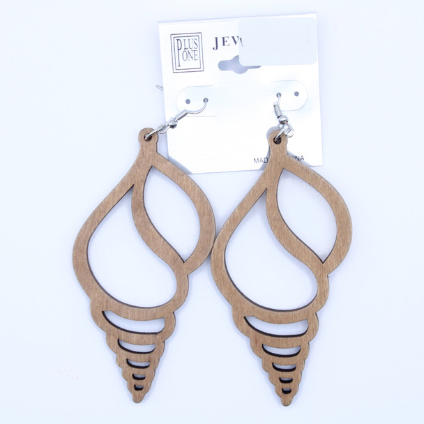 3.5" Seashell Cutout Wood Earring Natural Colors  .62 Per Pair