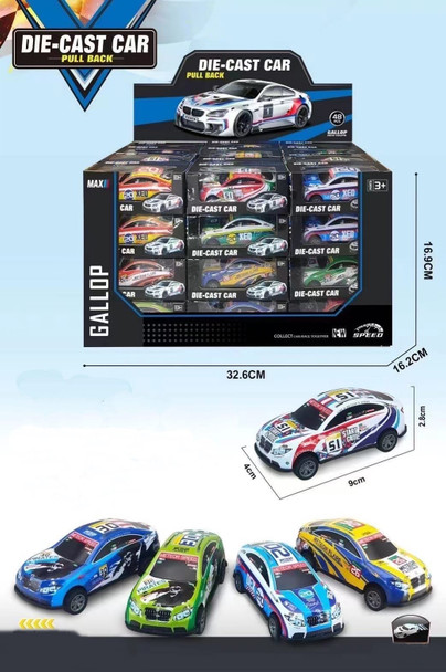 3.5" Pull Back Die Cast Car Mix 48 Pcs Per Display Box (9639) .50 Each