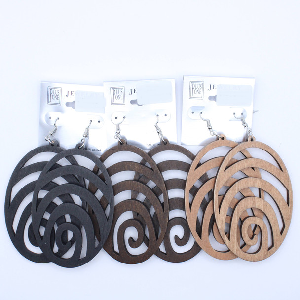 3.5" Wooden Spiral Cut-Out Earrings Natural Colors .62 per pair