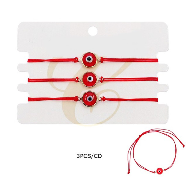 3 Pc Set Red Cord Protection Bracelet w/ Evil Eye Charm .65 per set