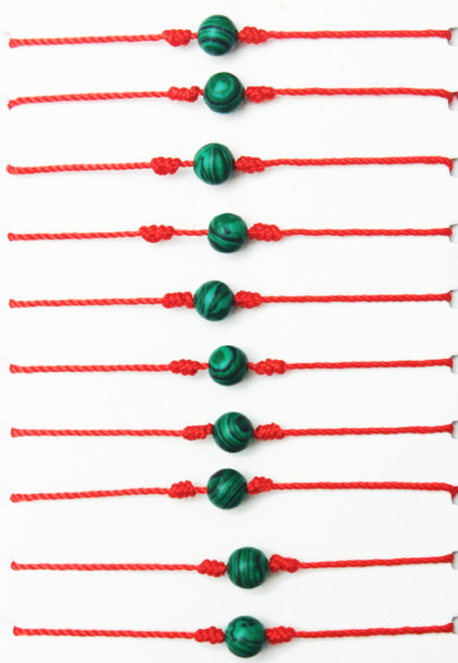 Red String Protection Bracelets w/ Green Malachite Bead .64 each 
