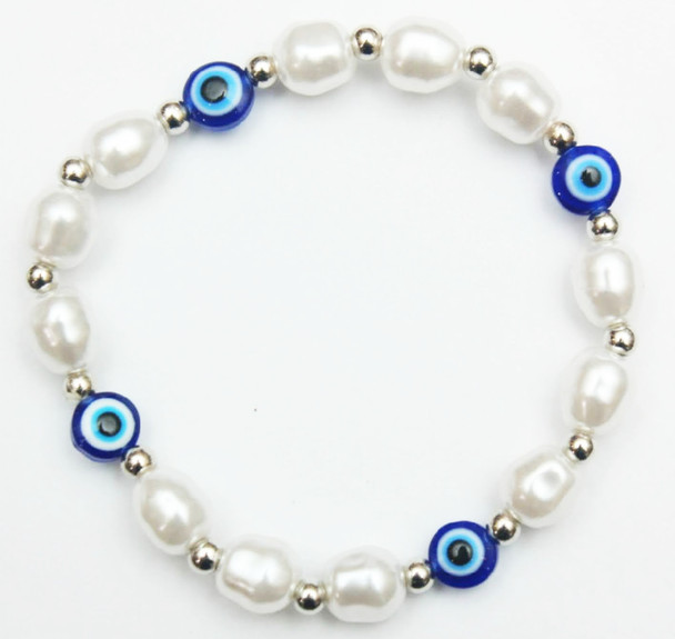 Pearl Evil Eye Protection Bracelet w/ Gold & Silver Accents .64 each