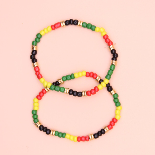 2 Pc Set Rasta Beaded Stretch Bracelet .68 each set