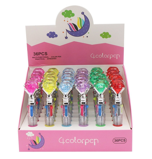 4 Color Ball Point Pens w/ Prong Set Crystal Look Stone 36 pc per box .66 each