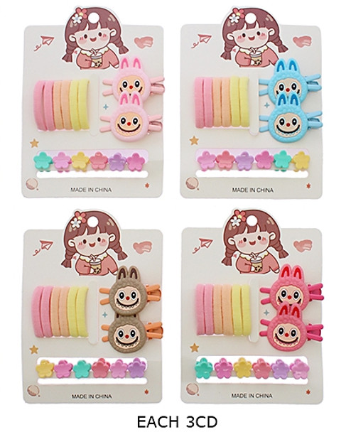 Cute Monster Mini Clips & Ties Hair Accessory Set .68 each set