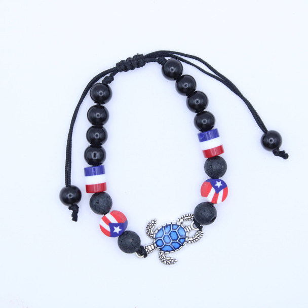 Puerto Rico Flag Cord Bracelet w/ Turtle Charm .68 Each