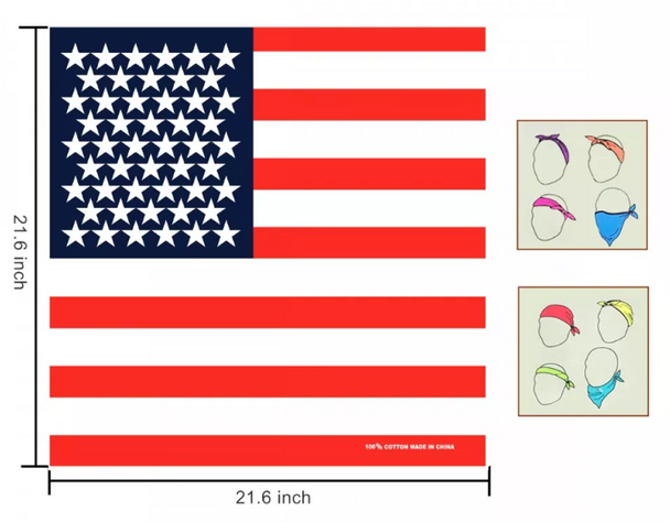 21" Square USA Flag Bandana .68 each