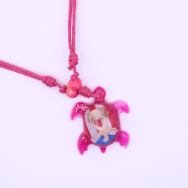 Colorful DBL Cord Necklace w/ Puerto Rico Flag Turtle Pendant .68 ea